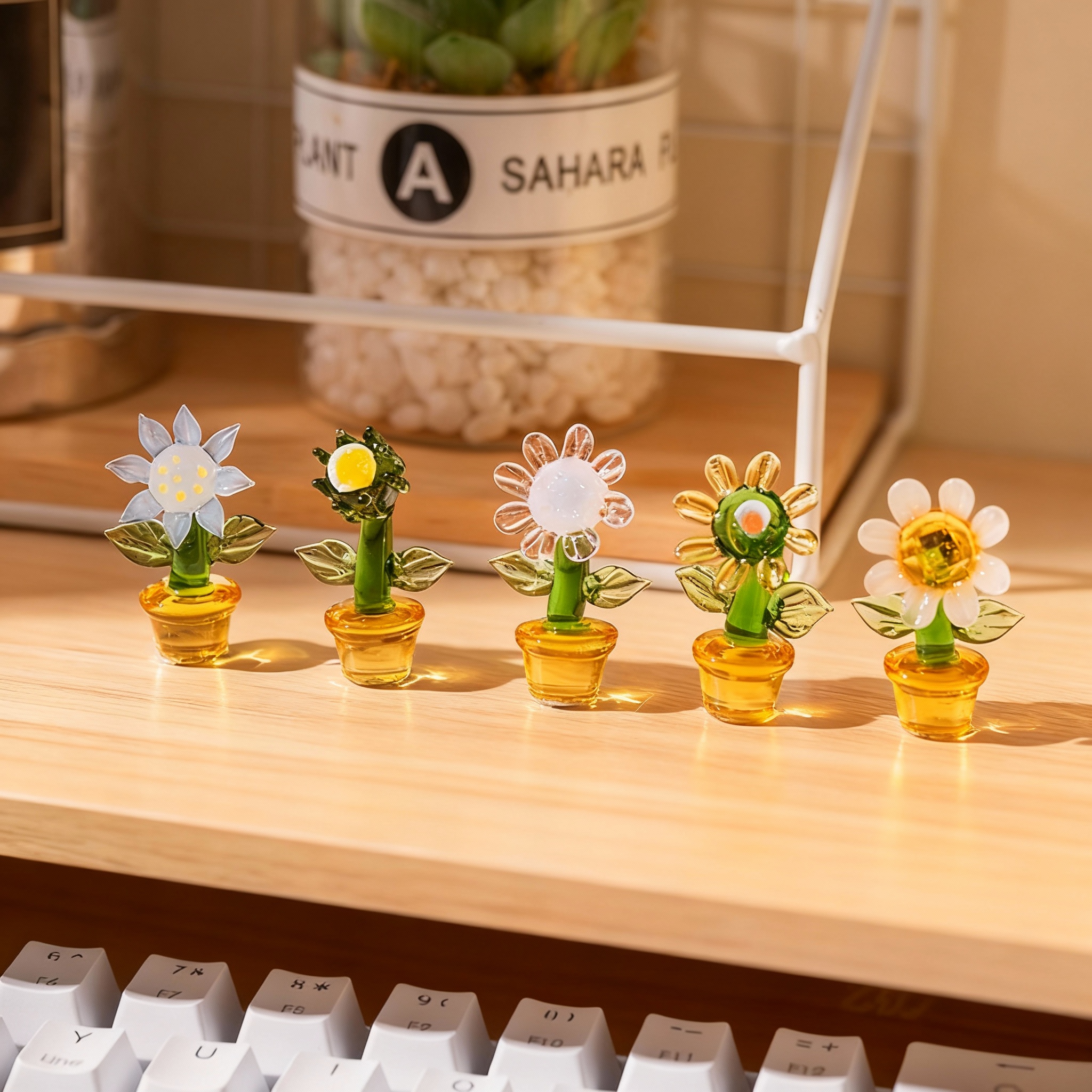 手工玻璃向日葵花盆摆件