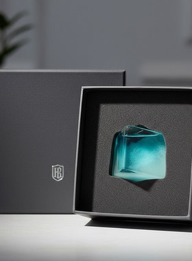 轻奢玻璃蓝绿几何装饰摆件