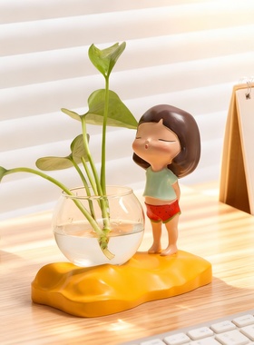 创意卡通女孩玻璃水培花瓶摆件