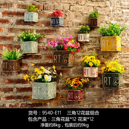 创意奶茶店墙壁饭店餐厅墙面软装饰品服装店墙上花盆壁挂植物挂件