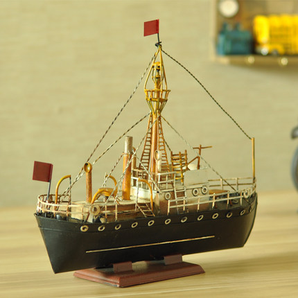 复古仿真做旧手工铁艺渔船模型摆件家居软装饰品电视柜工艺品摆设