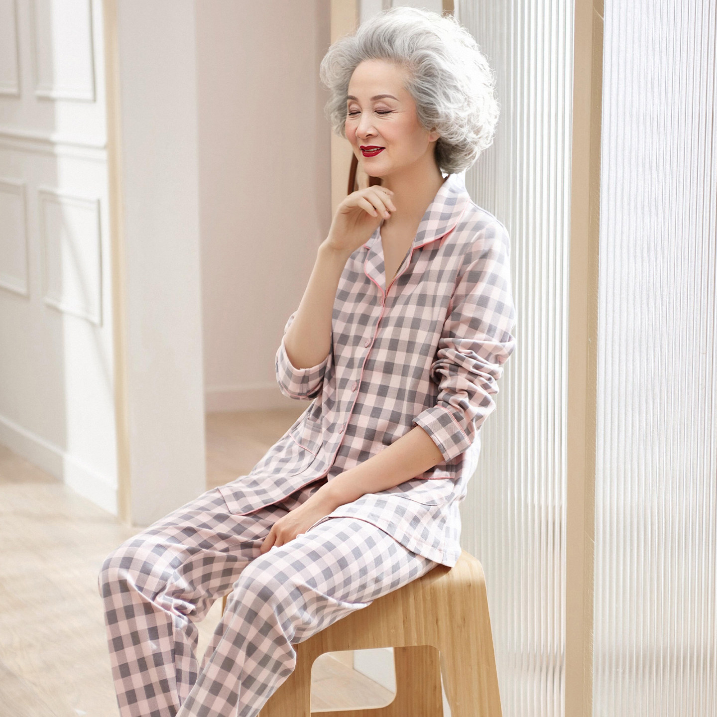 中老年人妈妈春秋睡衣女纯棉长袖