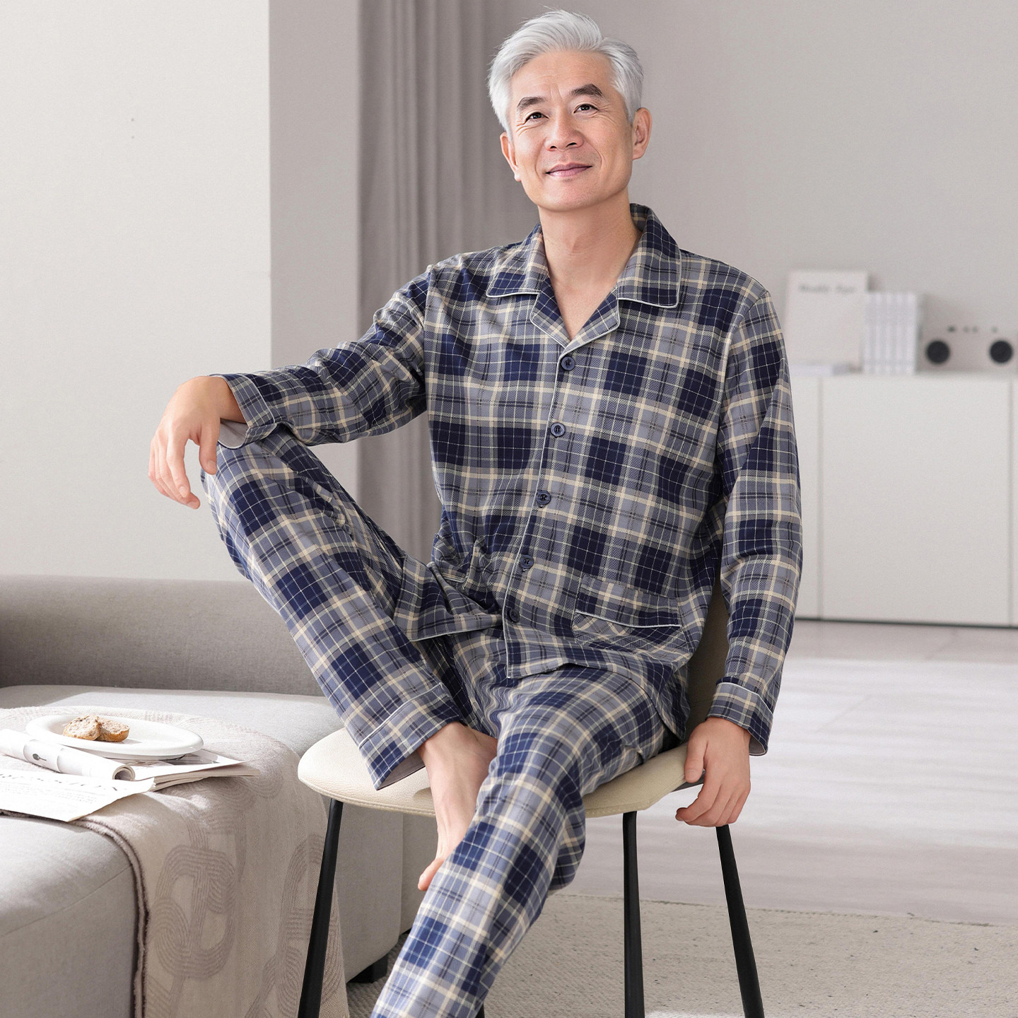 2026新款男纯棉睡衣中老年爸爸爷爷长袖全棉家居服春秋套装可外穿