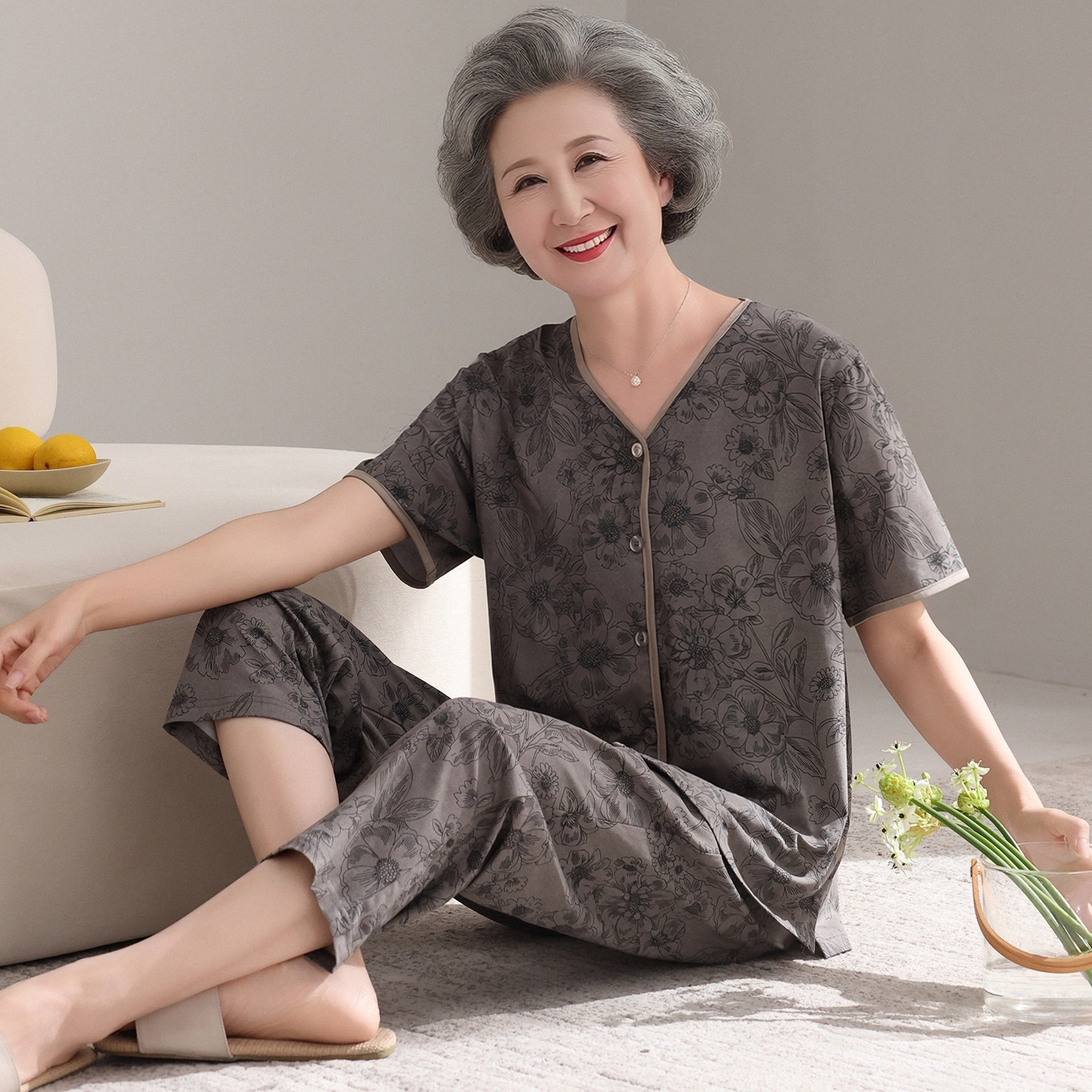 中老年人妈妈睡衣夏2026新款纯棉老太太奶奶短袖长裤6070岁家居服