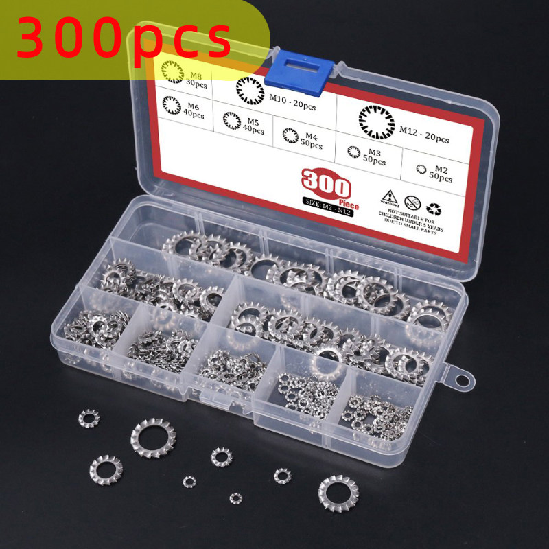 300pcs盒装304不锈钢外锯齿垫圈 锁紧垫圈 防松垫圈 防滑菊花垫片,五金/工具,垫圈,淘宝优惠券,粉丝福利购,淘宝优惠卷