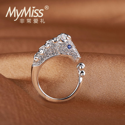 Mymiss生肖戒指 女食指开口 925银镀铂金指环 日韩首饰情人节礼物