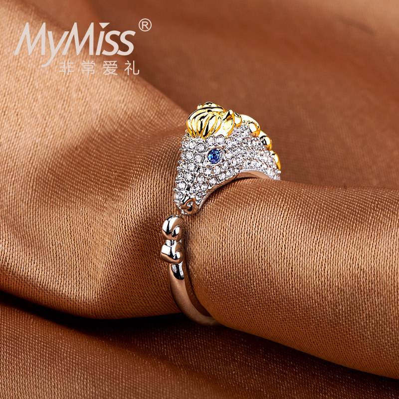 Mymiss生肖戒指 女食指开口 925银镀铂金指环 日韩首饰情人节礼物