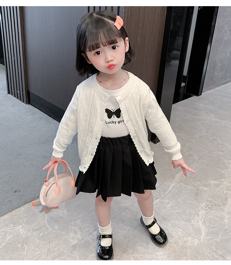 纯棉开衫针织女童圆领洋气防晒衣空调衫亲肤无静电中小童外套