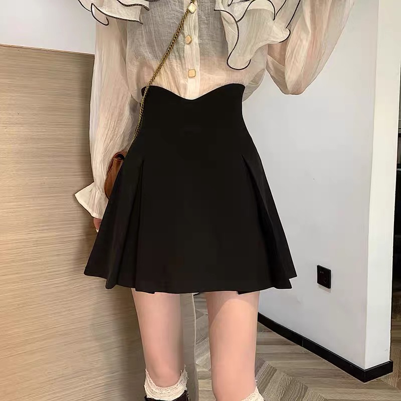 黑色大码鱼骨半身裙女遮胯显瘦2025秋冬A字高腰百褶裙jk短裙伞裙