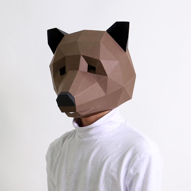 棕熊狗熊动物熊纸模头套面具 diy手工 折纸 创意学生活动视频道具