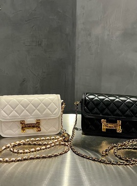 韩版包女2026新款小香风链条菱格包百搭单肩斜挎小方包82595真皮