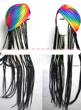 新款彩虹头巾帽子小辫子假发夜店酒吧歌手演出DSDJ演出服配件帽子