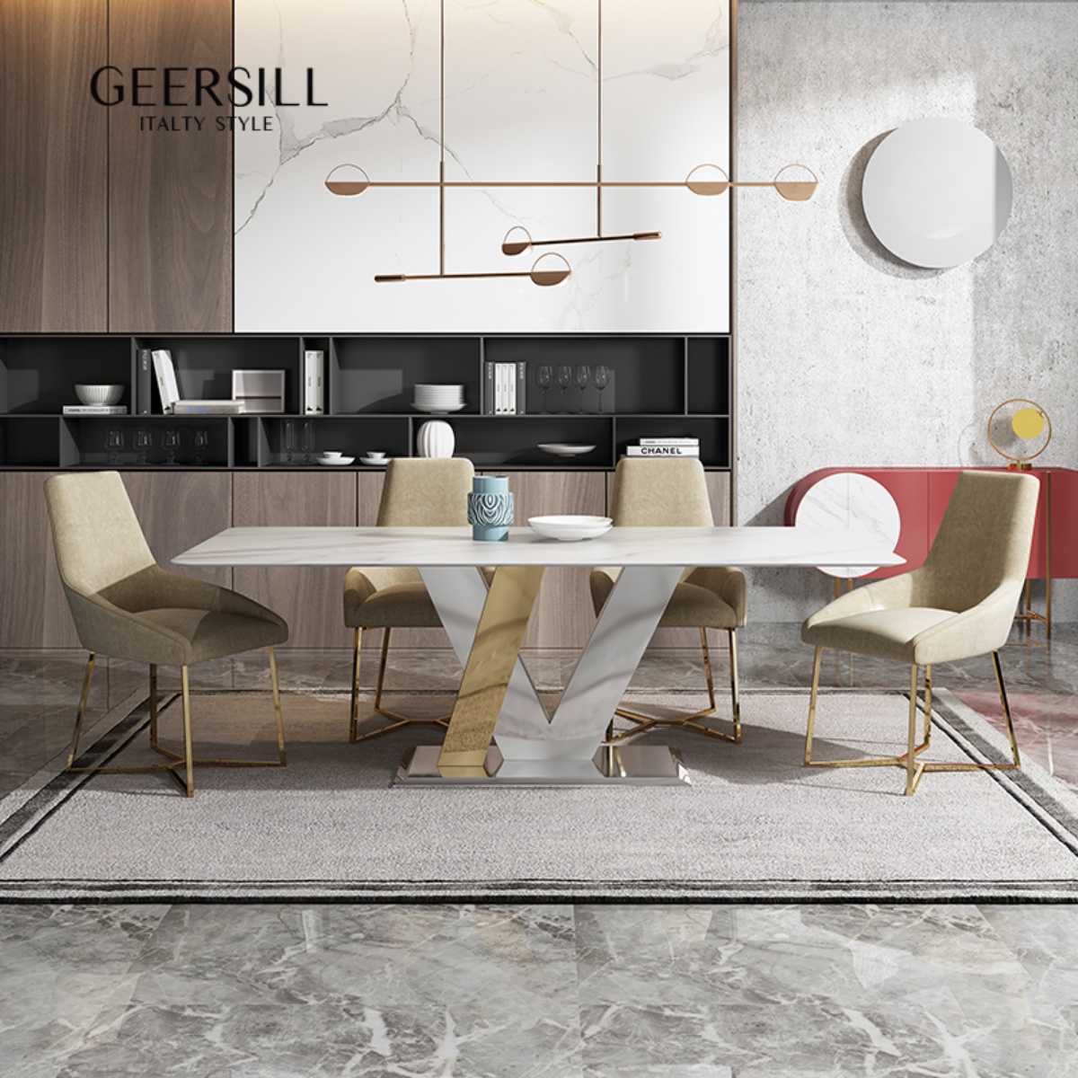 轻奢岩长方形网红小户型家用餐桌
