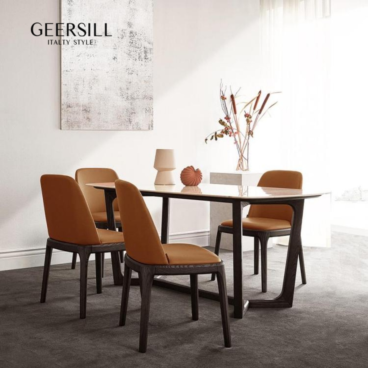 意式极简亮光岩板餐桌椅组合北欧大理石实木饭桌子家用小户型简约