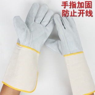 全牛皮帆布袖 长款 电焊手套焊工烧焊机械加固耐用耐高温隔热软手套
