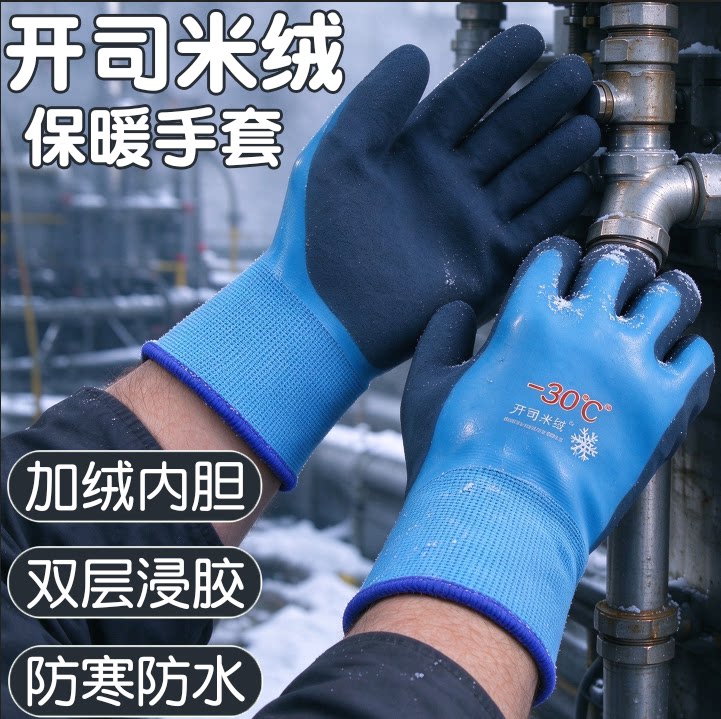 开司米绒加厚防水防冻保暖手套