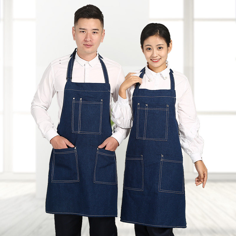 牛仔奶茶店定制LOGO印字帆布围裙