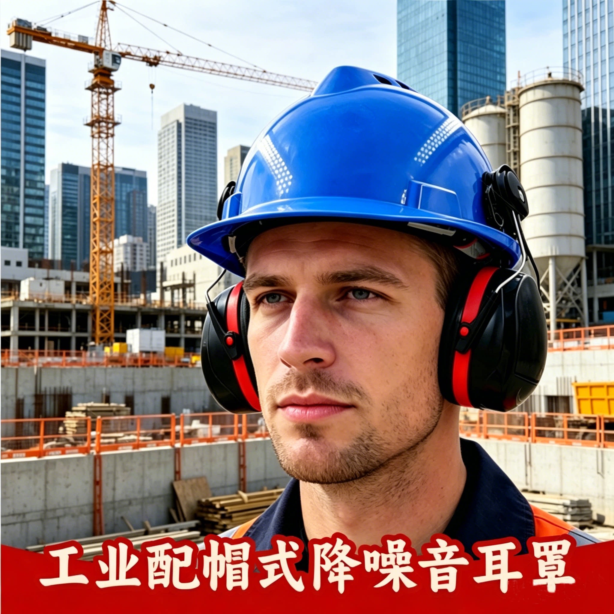 工业防护耳罩降噪安全施工防噪音带帽工地专用搭配安全帽减噪耳罩