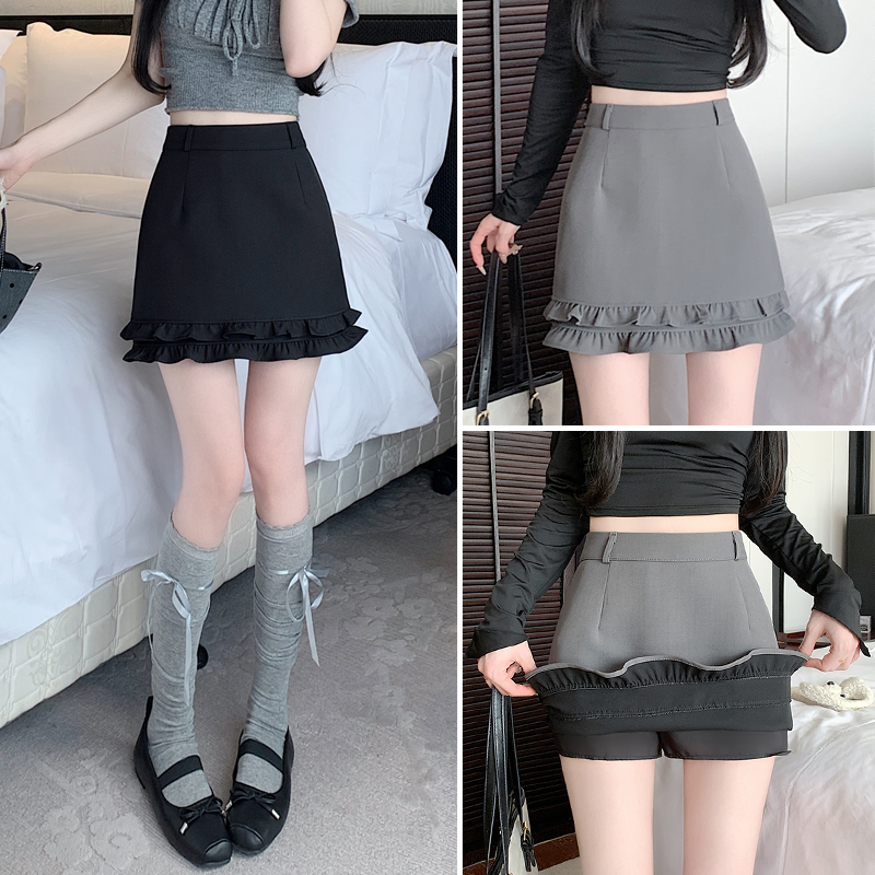 木耳边拼接西装半身裙女2025春季高腰显瘦防走光A字包臀短裙