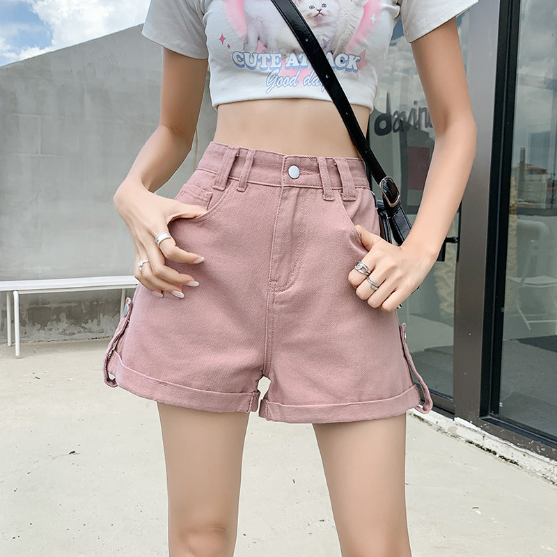 卷边牛仔短裤女夏季新款韩版宽松个性高腰显瘦宽松A字阔腿裤