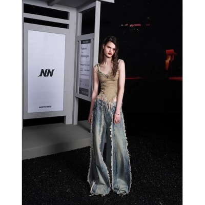 NN-NORTH NODE“溅射的Tequila” 流苏牛仔裤阔腿长裤