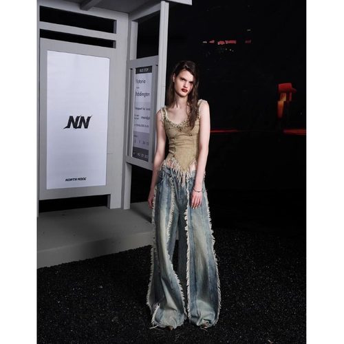 NN-NORTH NODE“溅射的Tequila” 流苏牛仔裤阔腿长裤