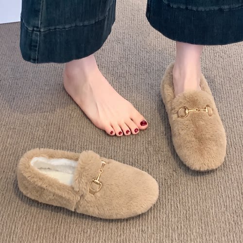 绒面毛毛鞋女冬季平底