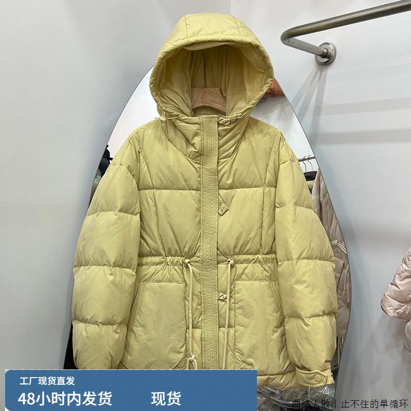 冬新款韩系连帽羽绒服女短款收腰显瘦小个子加厚面包服白鸭绒外套