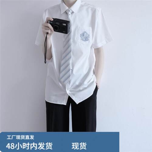 dk衬衫男短袖正版原创设计夏季日系学生基础刺绣制服上衣衬衣男生