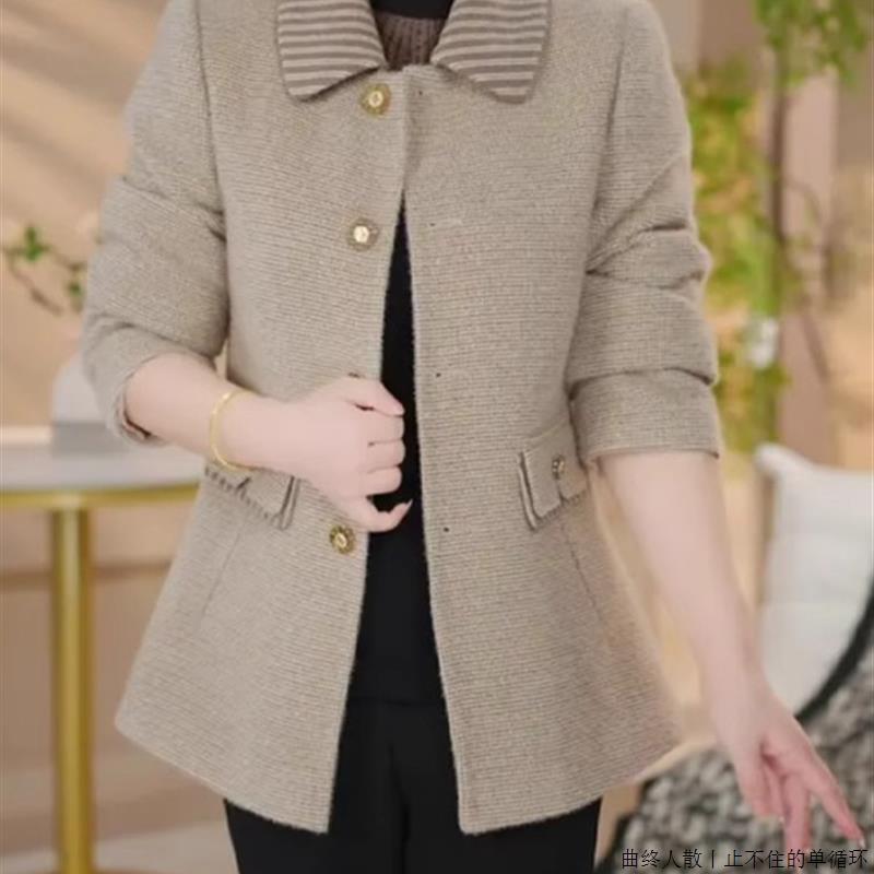 唯喜雅短款翻领毛呢女秋季2025新款修身减龄妈妈装小个子呢子外套