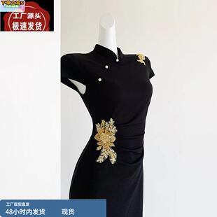 【墨夜金枝】黑金新中式国风旗袍连衣裙女夏季高端复古改良旗袍女