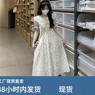 学院风连衣裙少女夏装2025新款初中高中学生娃娃领碎花收腰中长裙
