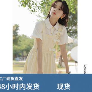 初高中学生学院风连衣裙少女装夏季2025新款法式小个子假两件长裙