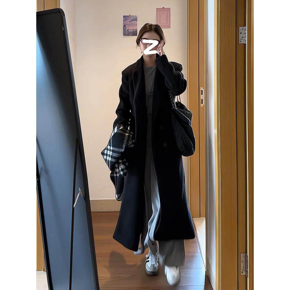赫本风黑色西装毛呢外套女2025新款秋冬季高级感加厚正肩呢子大衣,运动/瑜伽/健身/球迷用品,广场舞套装,淘宝优惠券,粉丝福利购,淘宝优惠卷