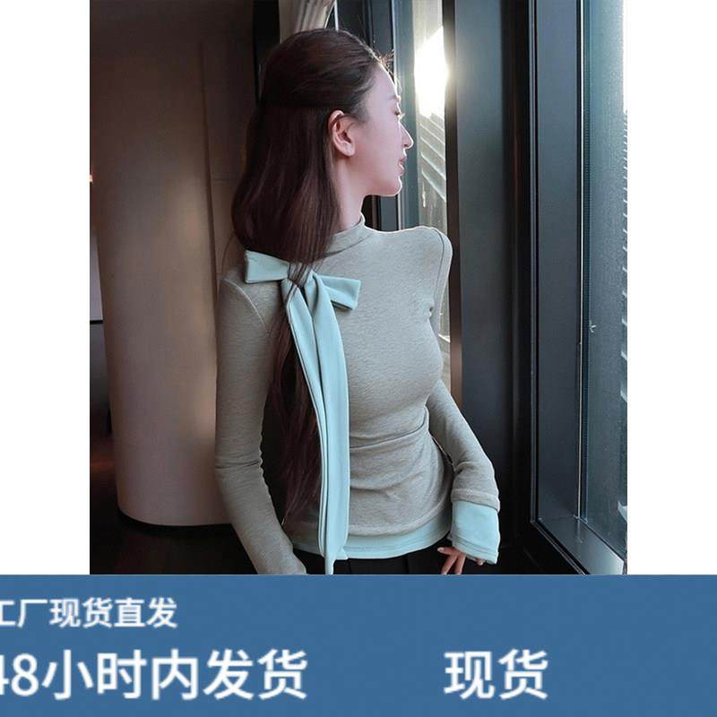 法式气质蝴蝶结飘带灰色打底衫女内搭秋冬假两件长袖T恤修身上衣,模玩/动漫/周边/娃圈三坑/桌游,Cosplay女装/cos女装,淘宝优惠券,粉丝福利购,淘宝优惠卷