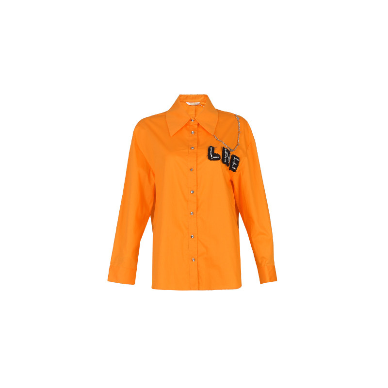 百丝/BCVOGA潮酷纯色衬衫2022秋季新品修身御姐字母长袖开衫女