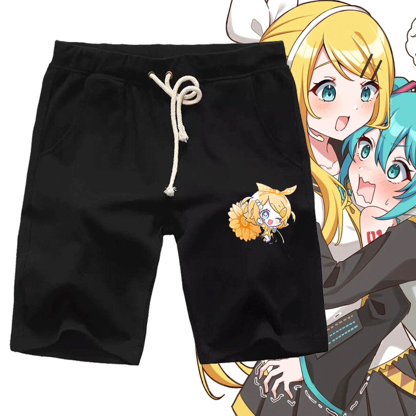 初音巡音重音镜音联名周边男女可定制五分运动短裤夏季学生二次元