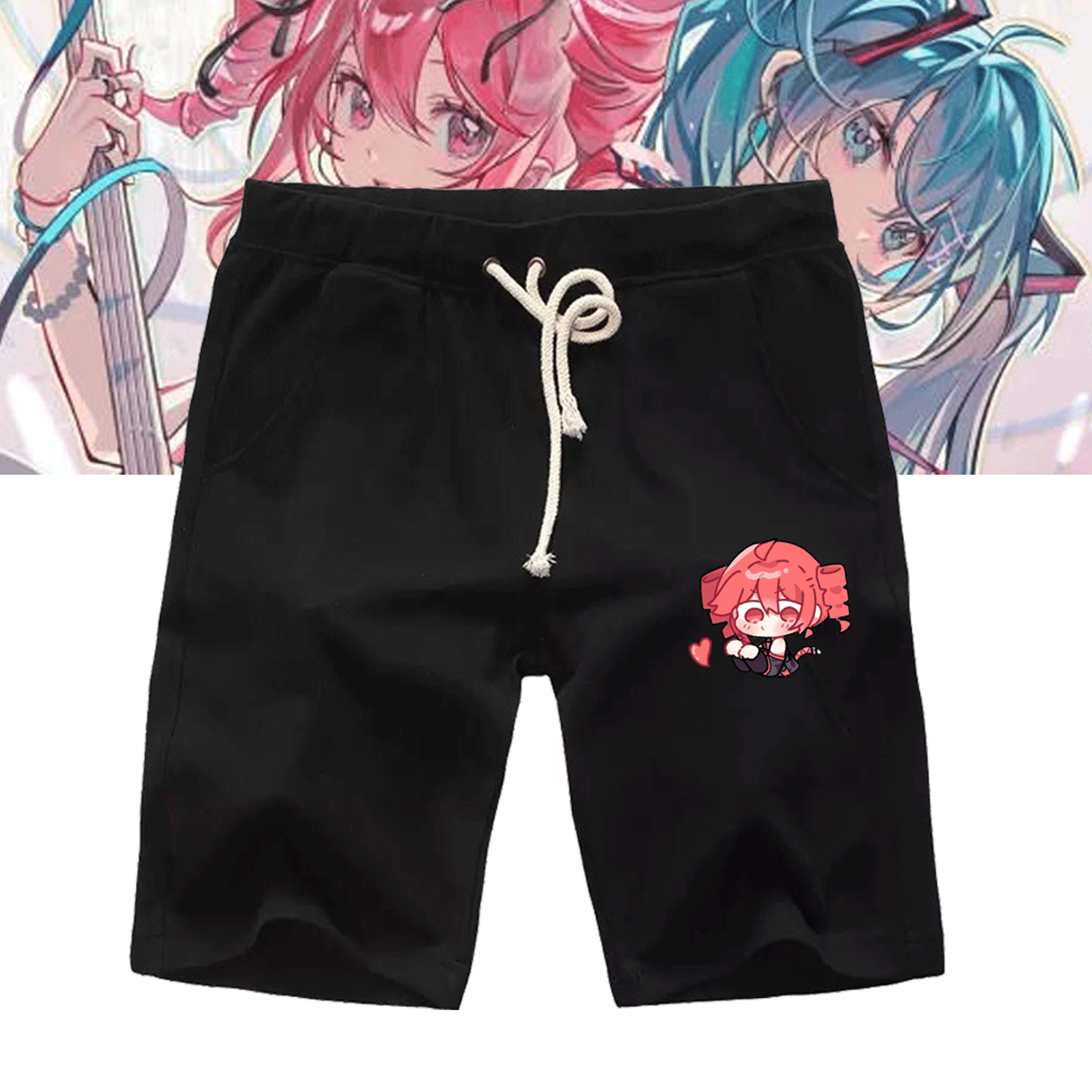 初音teto重音V家二次元男女情侣可定制五分运动短裤歌姬少女卡通