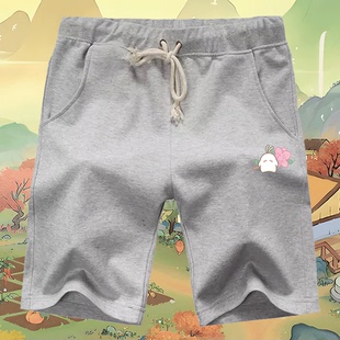 桃园深处有人家萝卜人春日赏花游戏男女情侣定制休闲五分运动短裤