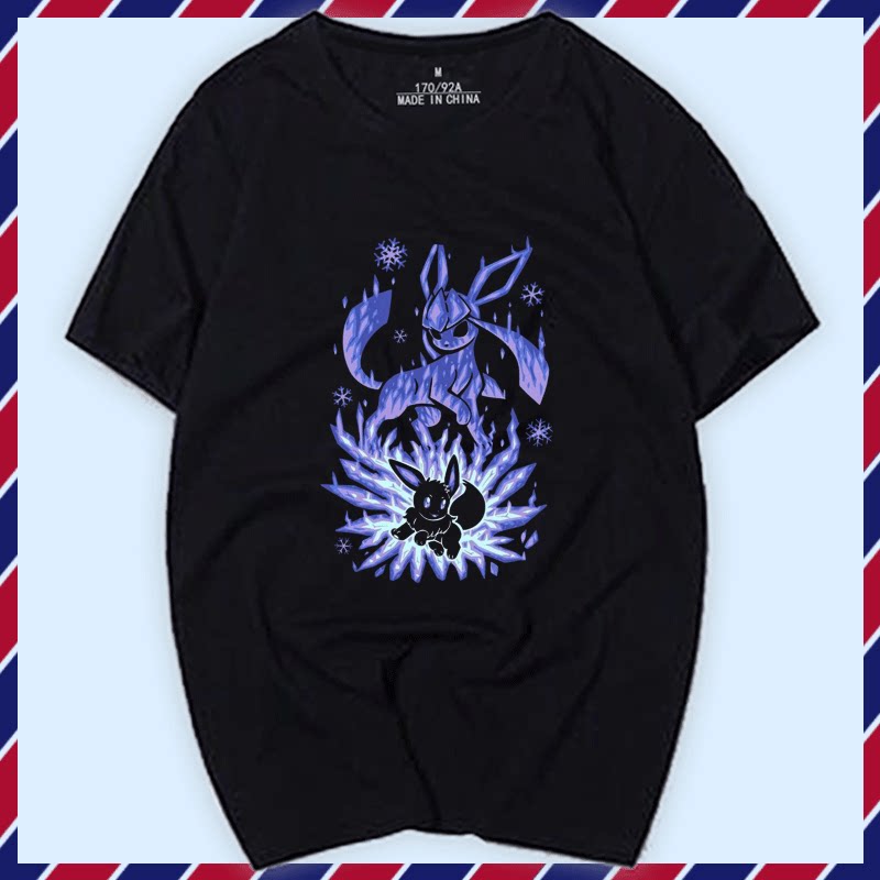 神奇宝贝月亮伊布太阳精灵宝可梦联名男女情侣春夏定制短袖T恤衫