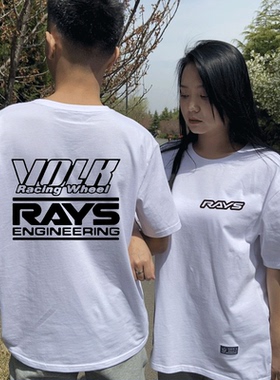 新款RAYS轮圈改装车短袖t恤衫男女纯棉半截袖体恤夏圆领上衣服