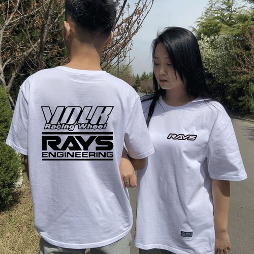 新款RAYS轮圈改装车短袖t恤衫男女纯棉半截袖体恤夏圆领上衣服 - 封面