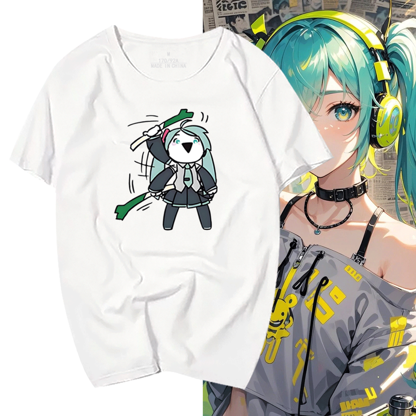 MIKU初音周边Q版短袖T恤衫二次元男女情侣款可定制学生青少年夏季