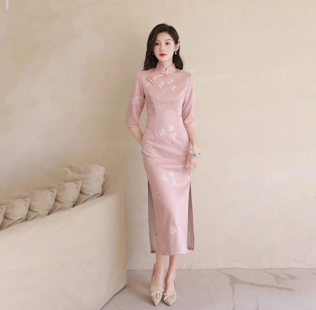 改良旗袍秋冬季新款中袖旗袍少女中国风长款秋冬连衣裙