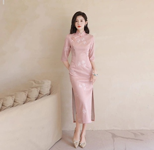 改良旗袍秋冬季新款中袖旗袍少女中国风长款秋冬连衣裙