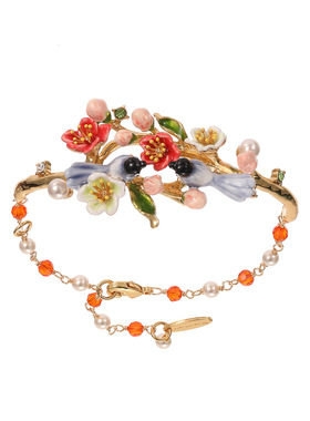 原创珐琅彩花珍珠报喜鸟手镯