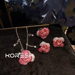 瑞士 Francesca 血腥玛丽耳环项链轻奢高级感红白拼色红玫瑰套装