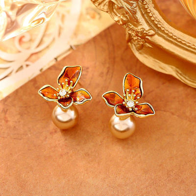 瑞士【设计师】Francesca 美拉德鸢尾花耳钉法式复古耳环耳饰女