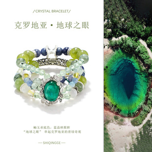 瑞士 Francesca【地球之眼】原创设计岫玉葡萄石绿锂云母水晶手串
