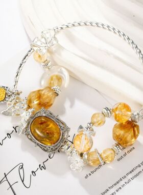 瑞士 Francesca 设计天然黄塔晶胶花水晶时尚百搭手串纳福黄塔晶